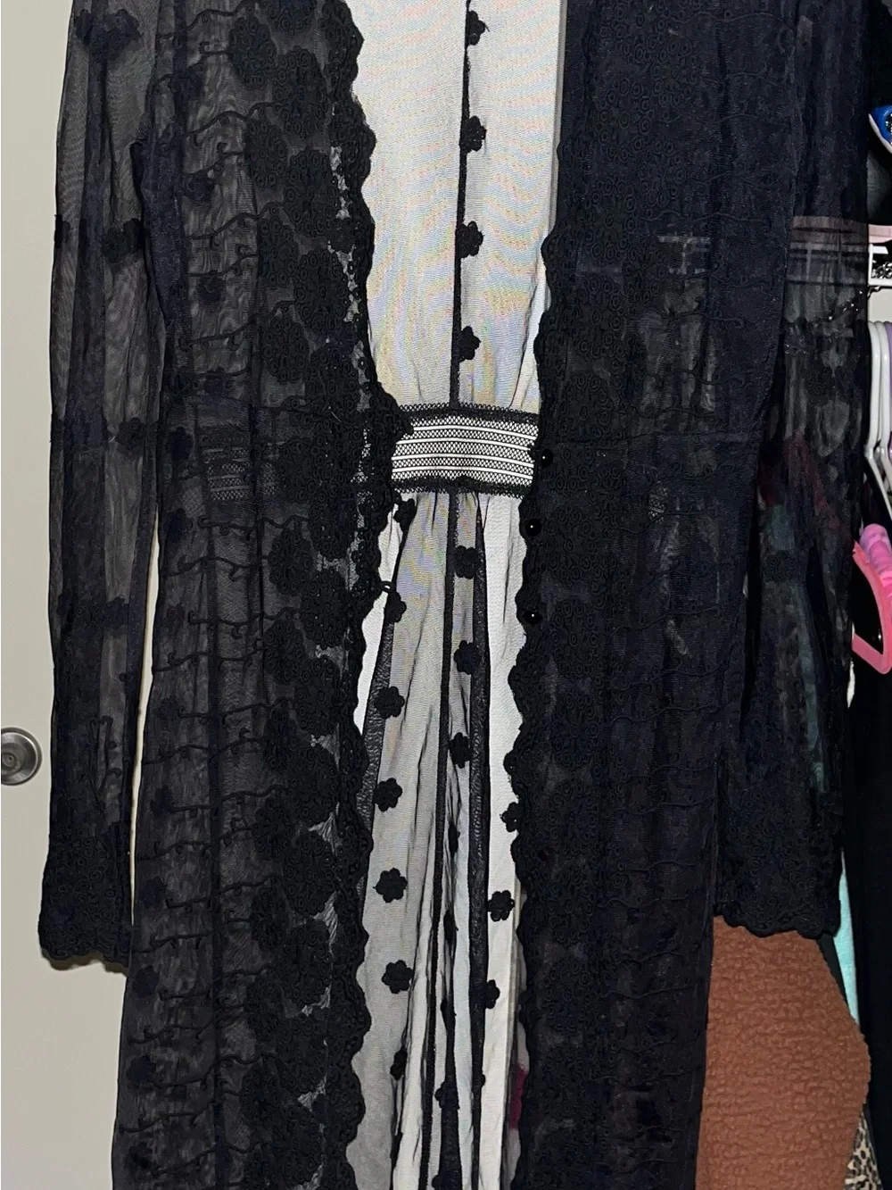 Xtaren sheer Black Lace Long Robe - Women Intimates & Sleepwear. Size M - Picture 6 of 7